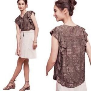 Niche Anthro Women's Ruffle Sleeve Top - Brown